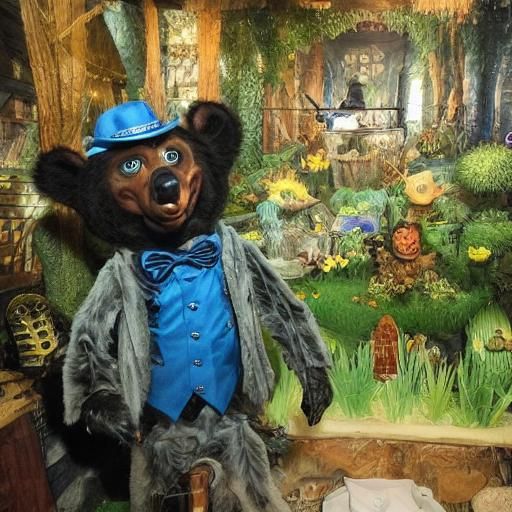 Mystical Forest Animatronic Bear in Dark Academia Style