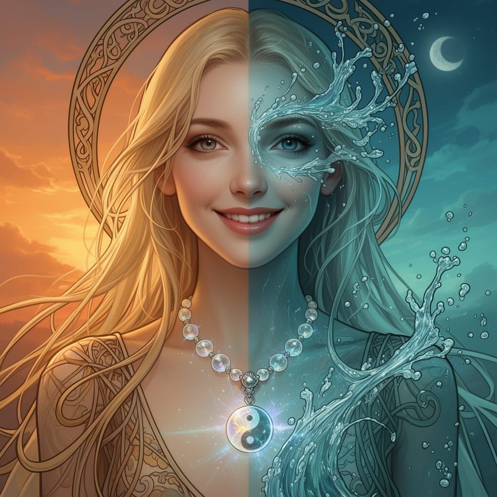 Dual Element Goddess with Intricate Art Nouveau Details