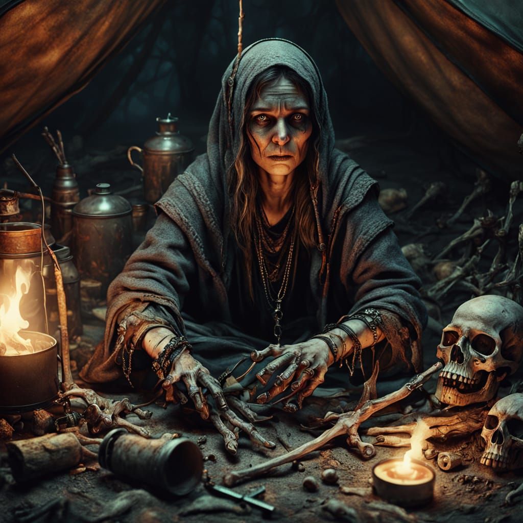 Post-Apocalyptic Soothsayer in Earthy Fantasy Style