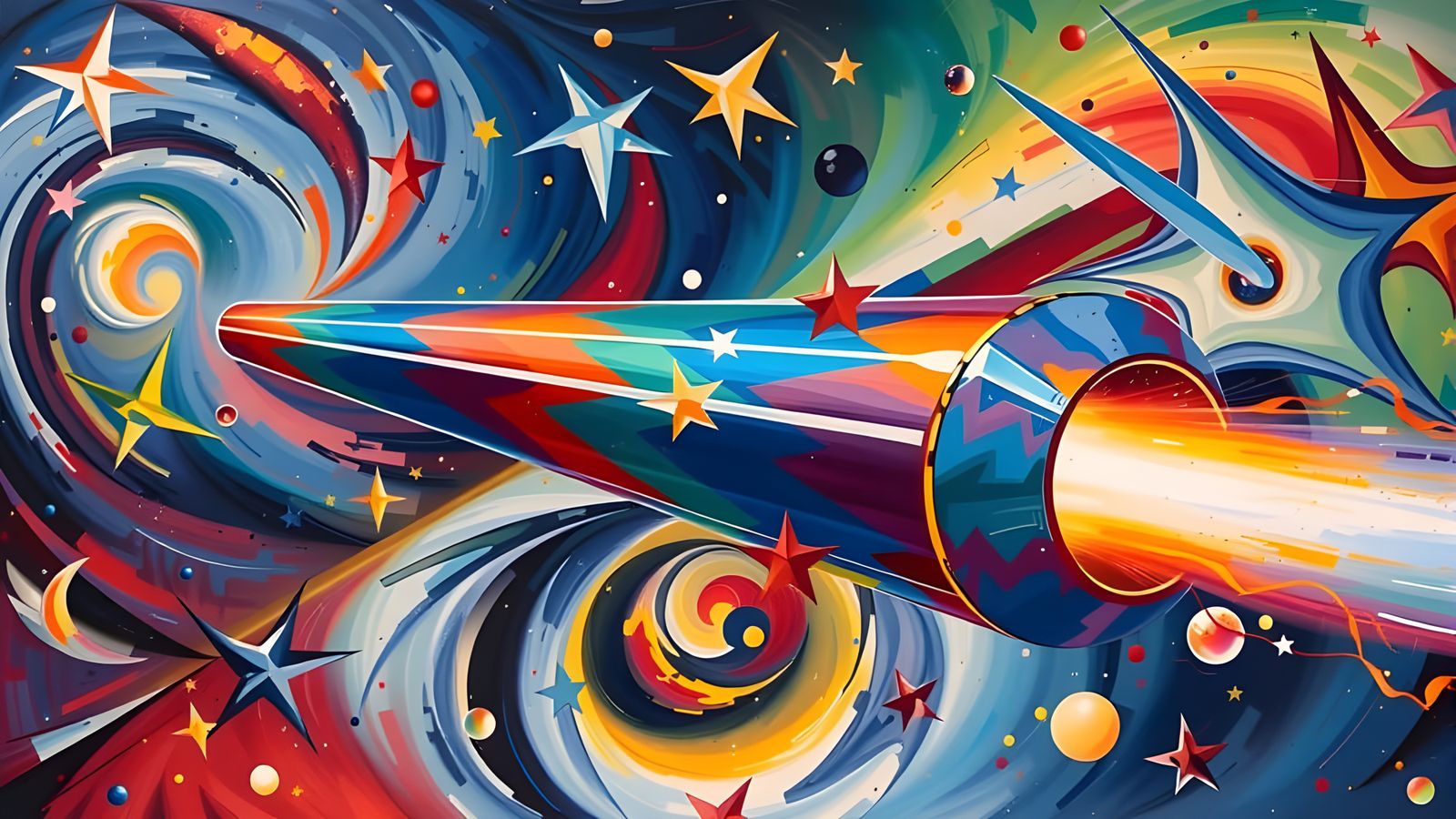 Sleek Mirror Cylinder with Iridescent Exhaust in Cosmic Vort...