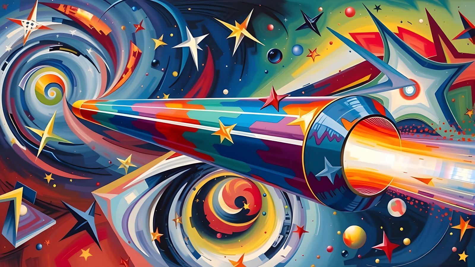 Sleek Mirror Cylinder with Iridescent Exhaust in Vortex Back...