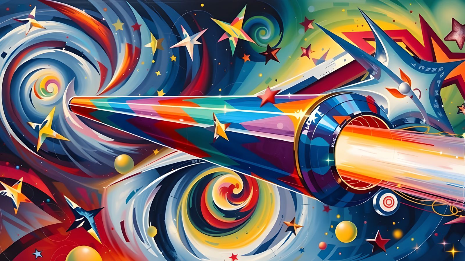 Sleek Mirror Cylinder with Iridescent Exhaust in Vortex Back...