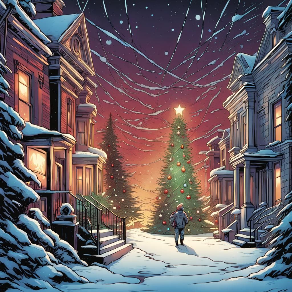 Musical Christmas Background in Comic Book Style