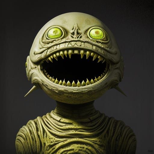 Creepy Alien Child With Glowing Eyes in Surreal Void