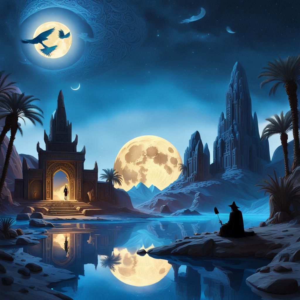 Ethereal Oasis Under Moonlit Skies
