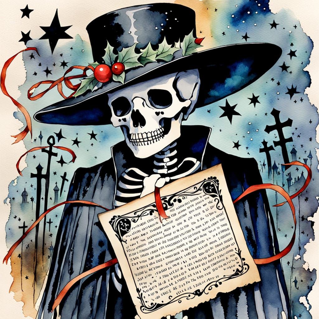 Spooky Victorian Skeleton in Watercolor