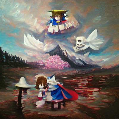 Undertale and Gensokyo at Peace oil on canvas
