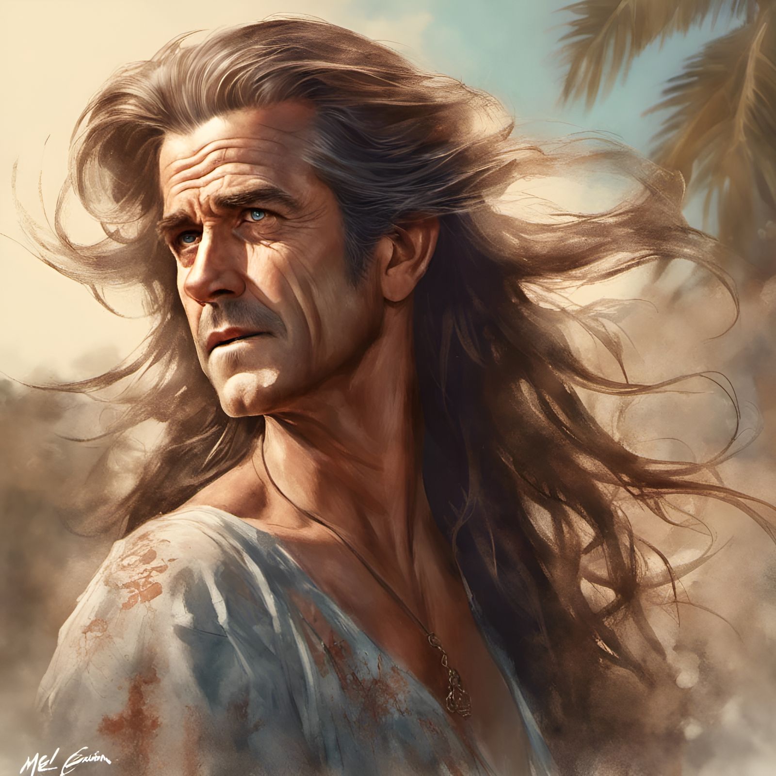 Mel Gibson Reimagined as Elegant Woman, Digital Art