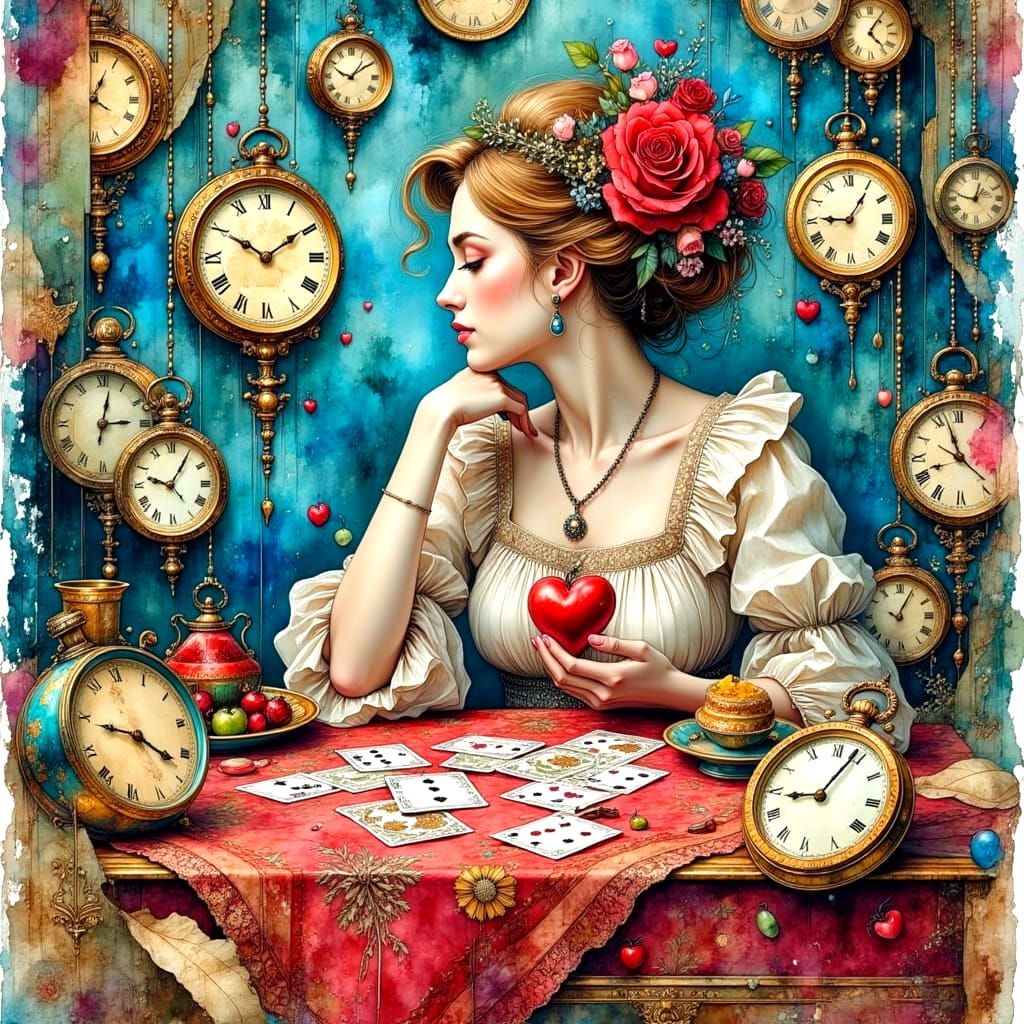 Clocks, Cards and Hearts in Watercolor Ink