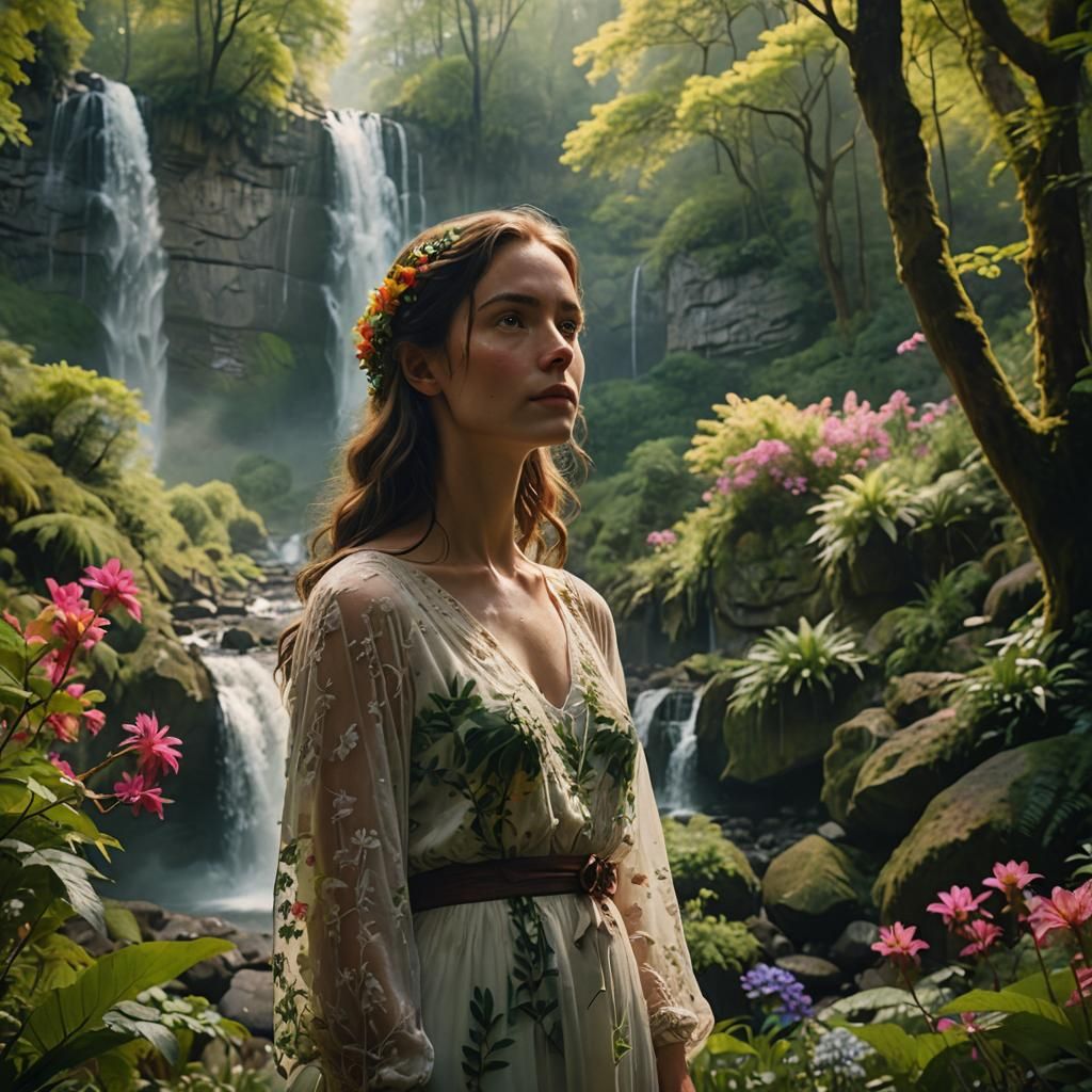 Ethereal Beauty in Emerald Forest: Cinematic Portrait