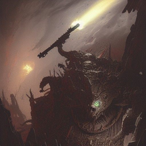 Doom Space Marine in Hellscape