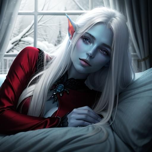 Pale Blue Lich Woman in Snowy Landscape