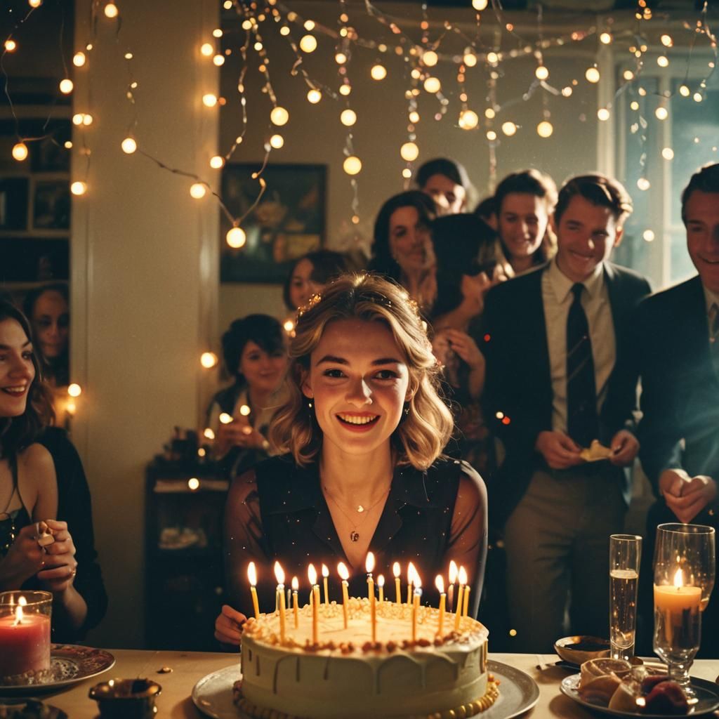 Nostalgic Birthday Celebration in Film Noir Style
