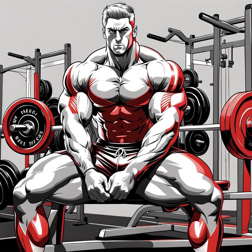 Athlete with Red and Silver Muscles: Line Drawing