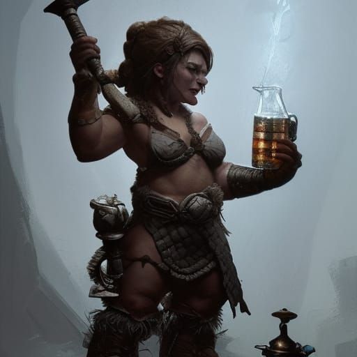 Petrified Dwarf Barbarian Sculpture in Dark Fantasy Style