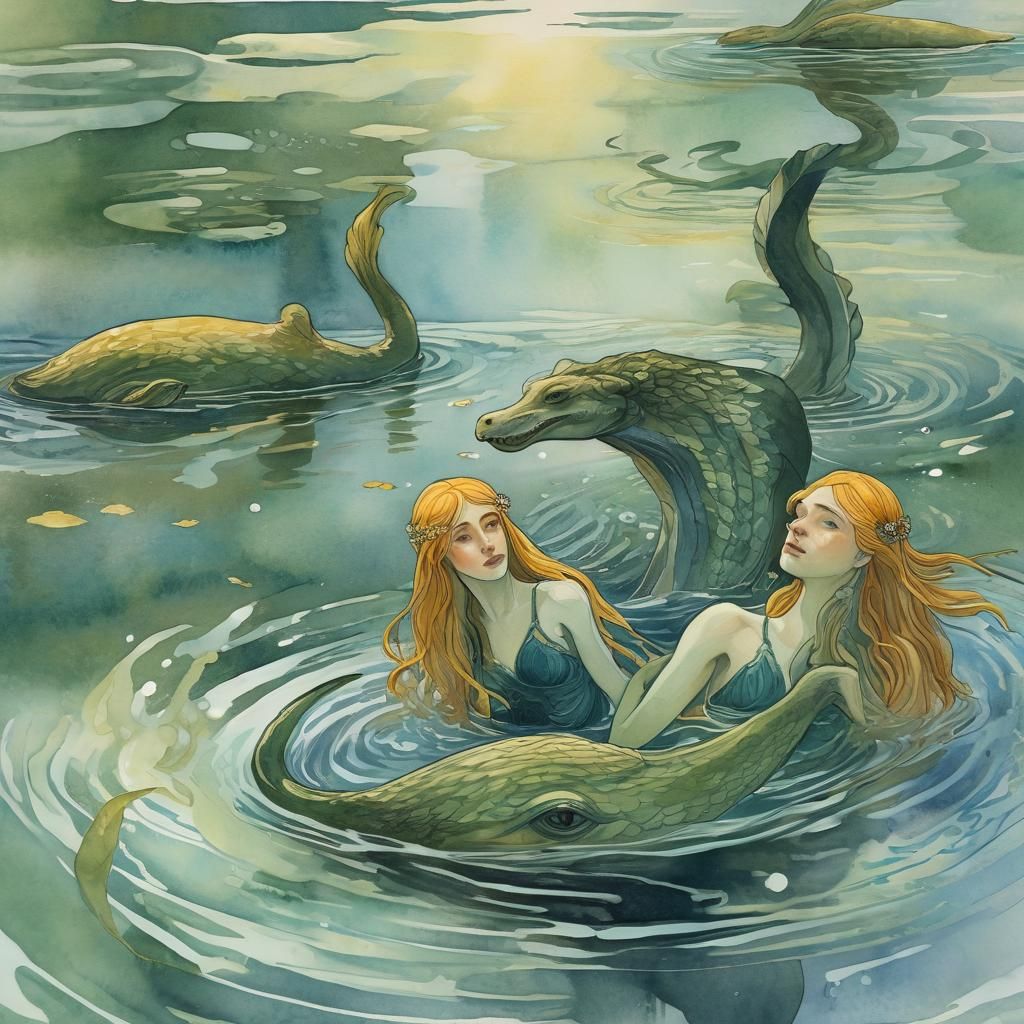 Loch Ness Poetesses in Art Nouveau Style