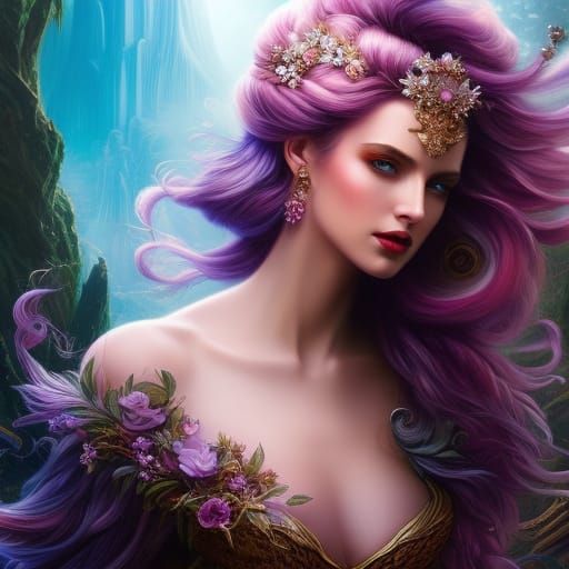 Mystical Woman in Water, Digital Gouache Painting