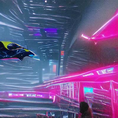 Gliding Through Neon Cyberpunk Cityscape