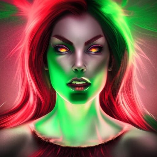 Hyperrealistic Red Demon Emerges from Green Portal