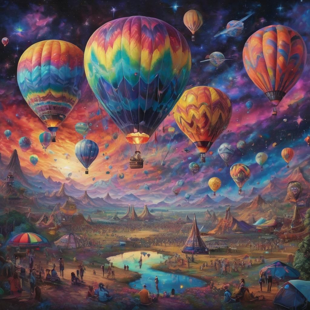 Psychedelic Hot Air Balloon Journey Through Space