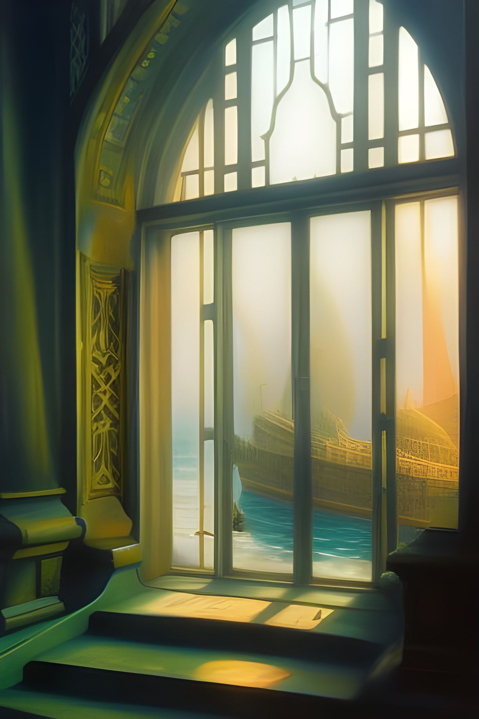 Submarine Chivalric City in Ethereal Pastel Light