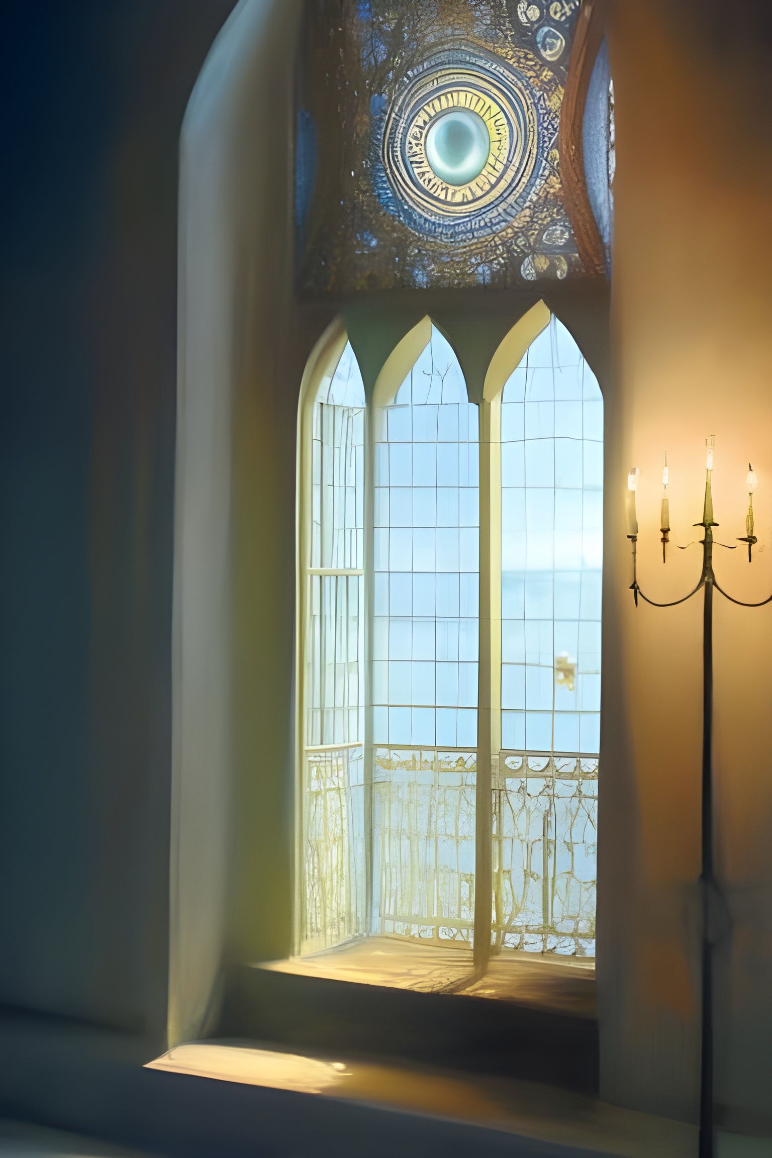 Submarine Chivalric City at Sunset in Art Nouveau Style