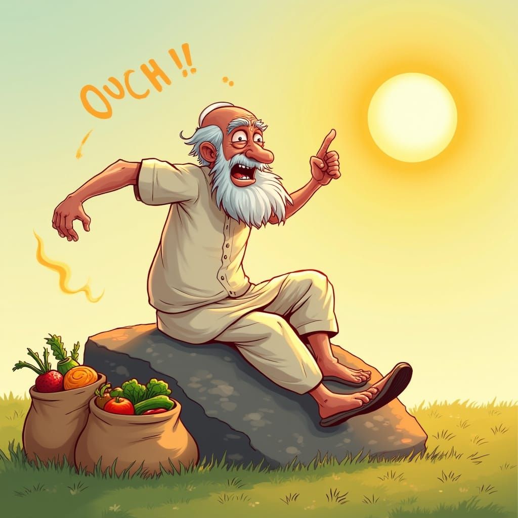 Elderly Man's Comical Reaction to Scorching Heat