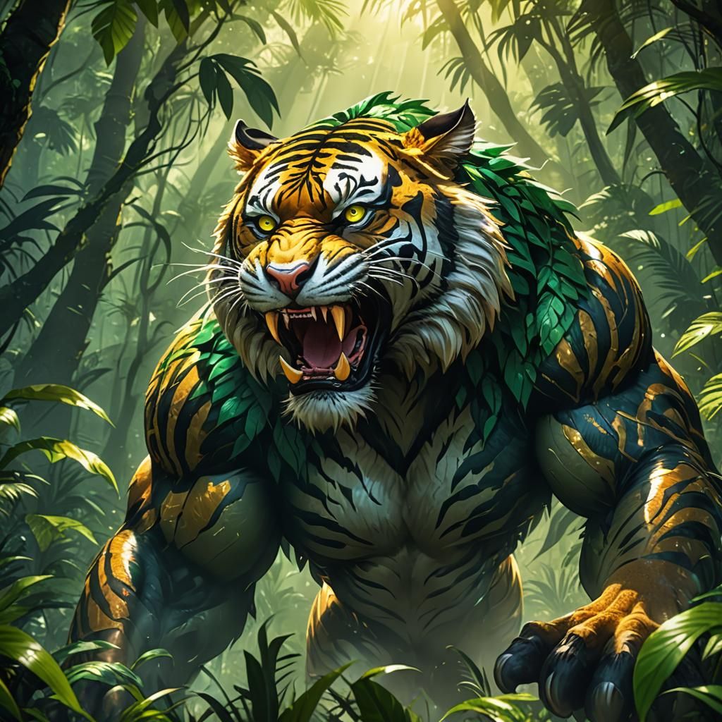 Roaring Tiger-Ape Hybrid in Manga Style