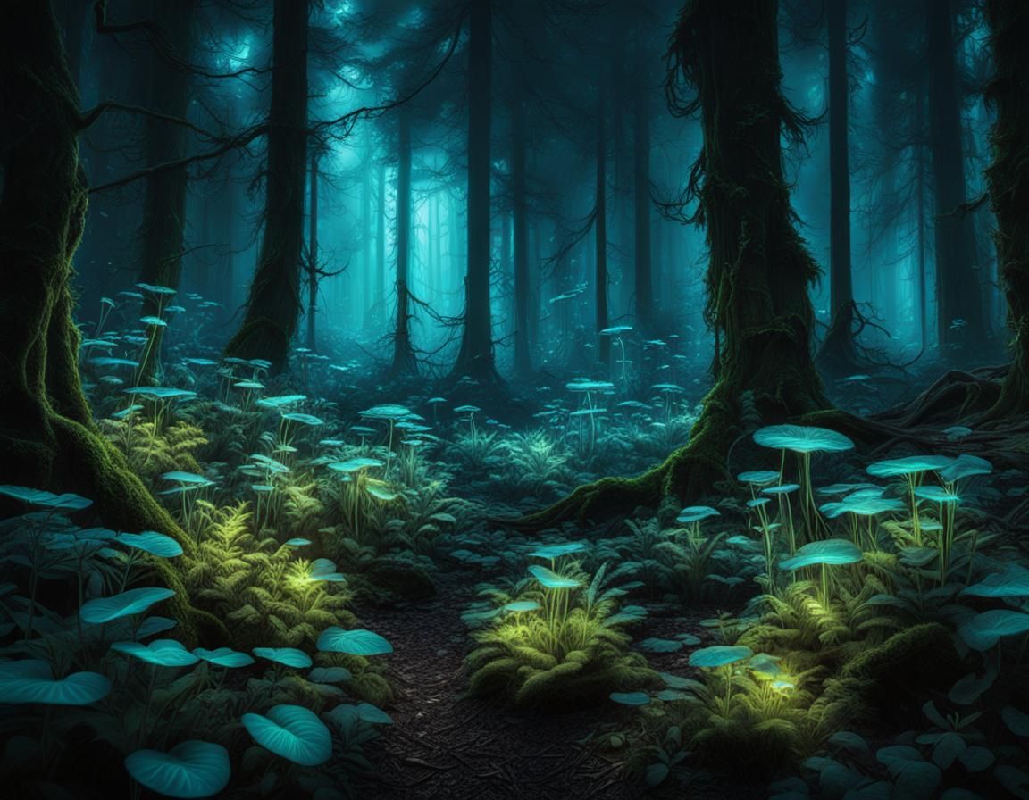 Enchanted Bioluminescent Forest in Hyperrealistic Detail