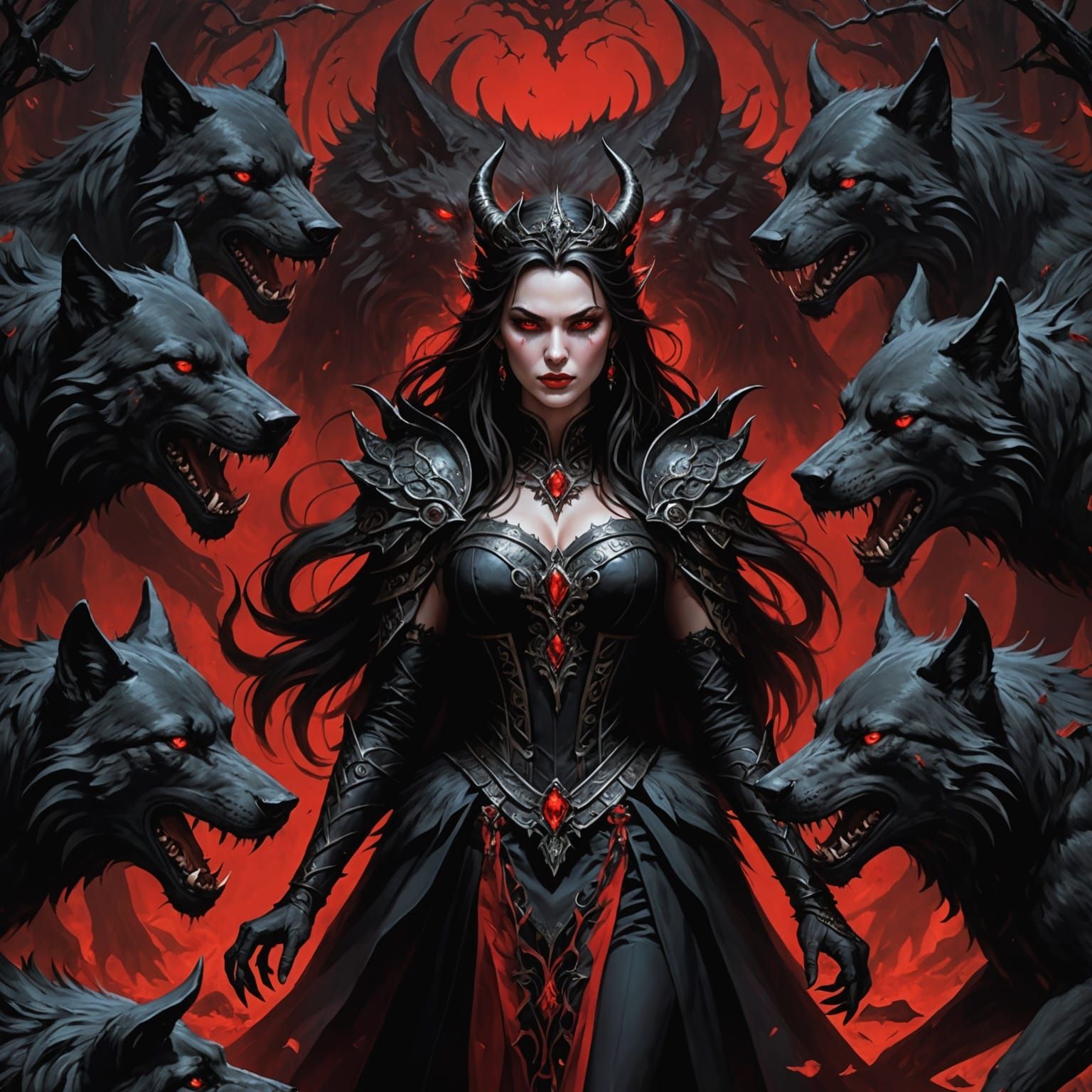 Demon Queen Surrounded by Wolves