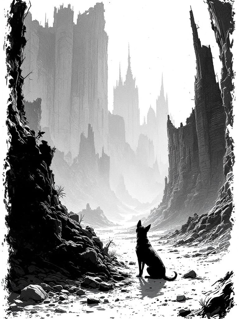 Monochromatic Post-Apocalyptic Dog in Sunlight