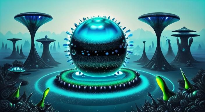 Crystal Alien in Surreal Iridescent Garden