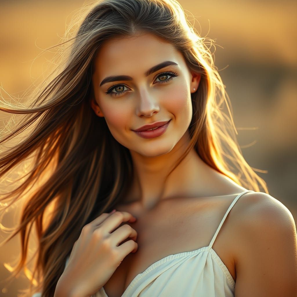 Ethereal Portrait of a Young Woman in Golden Light