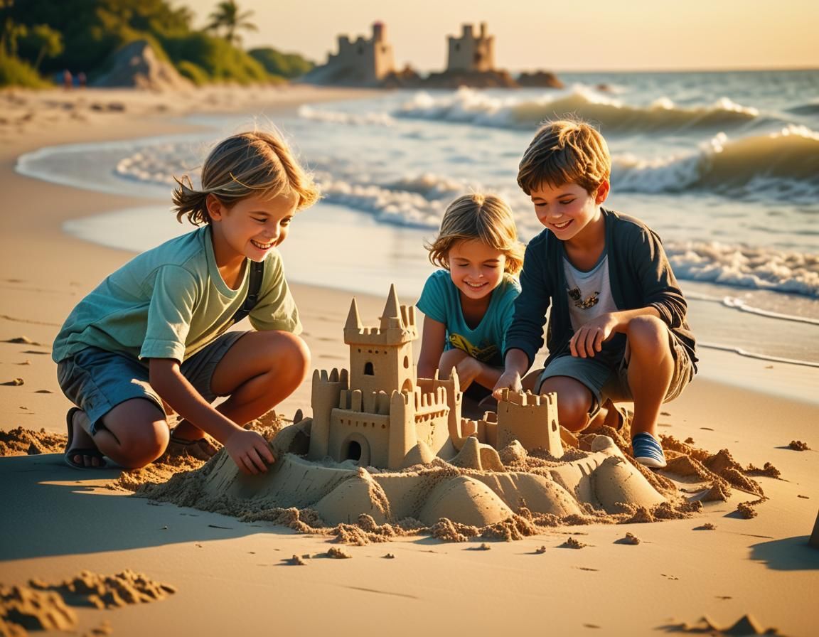 Epic Sunset Beach Scene with Joyful Children