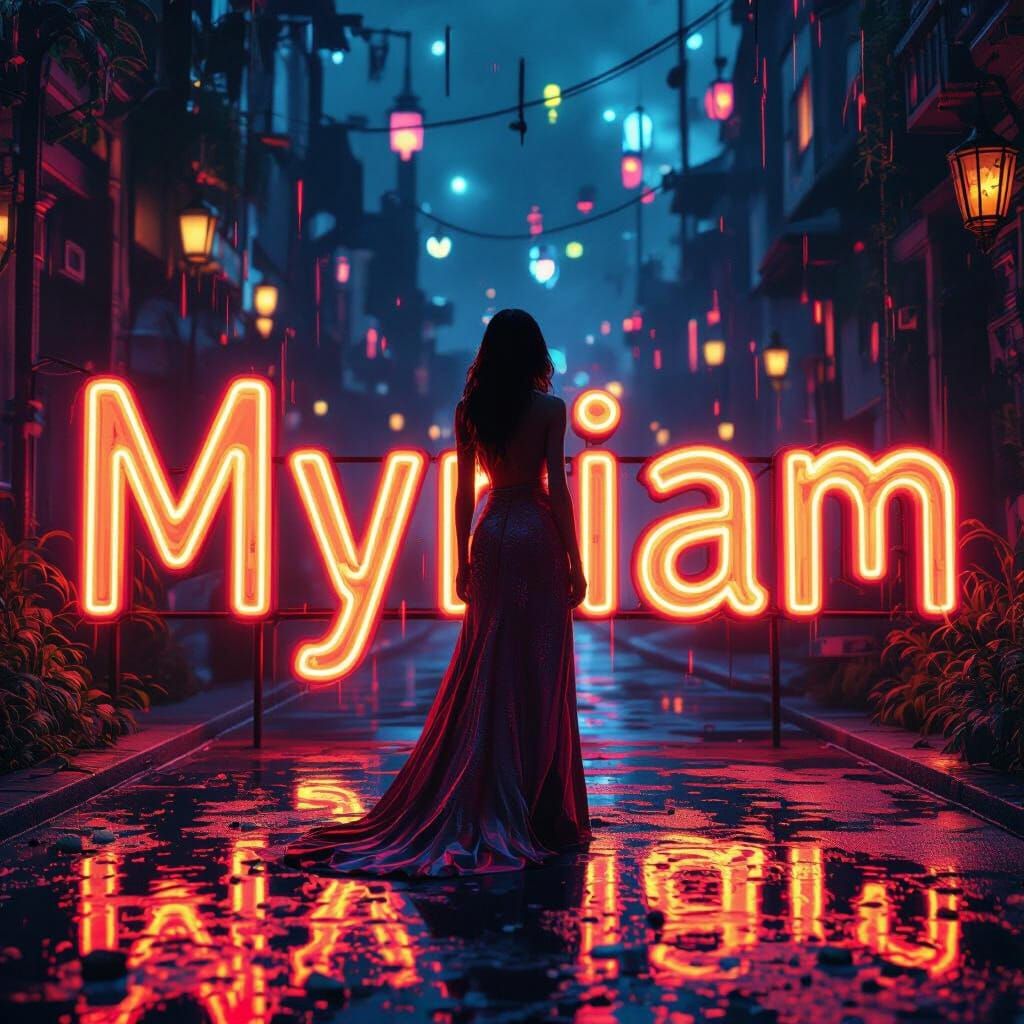Myriam in Large Neon Letters, Fantasy Concept Art