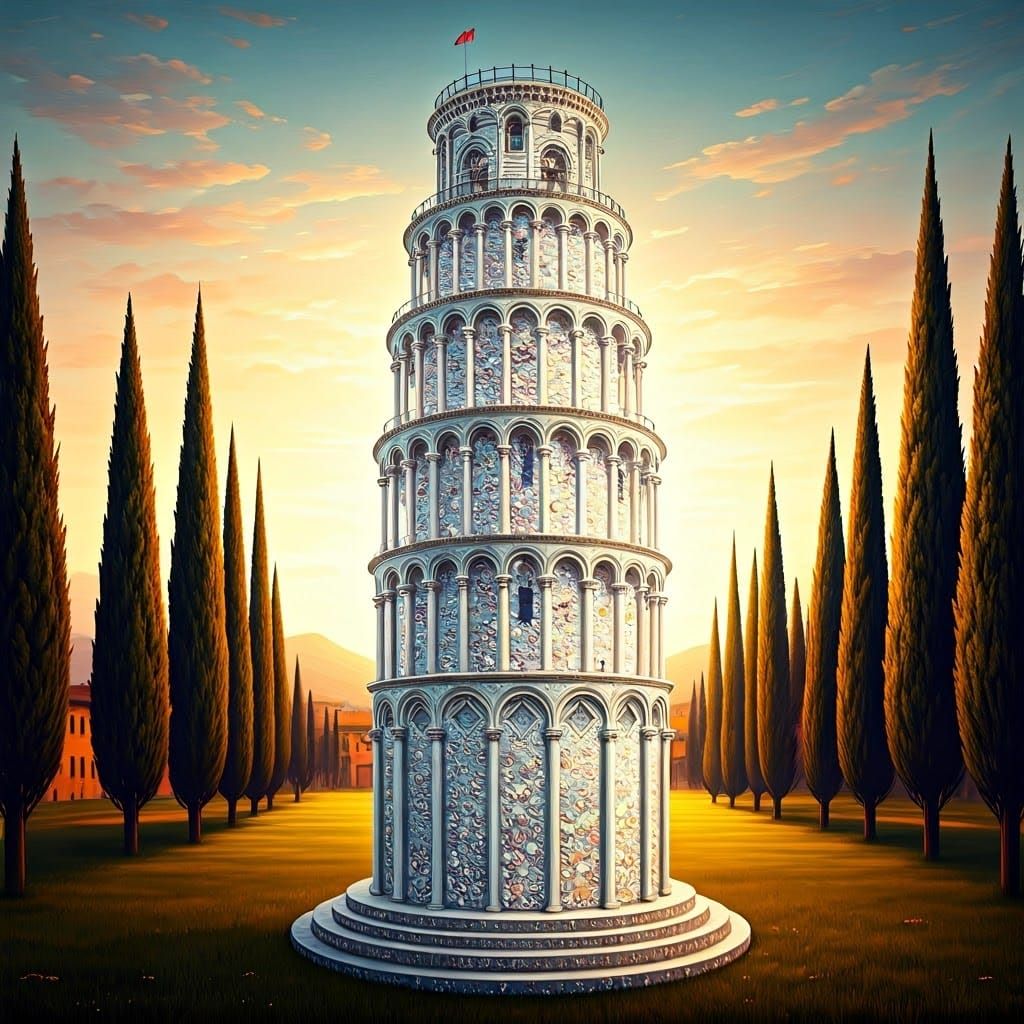 Swarovski Crystal Tower of Pisa in Romantic Landscape