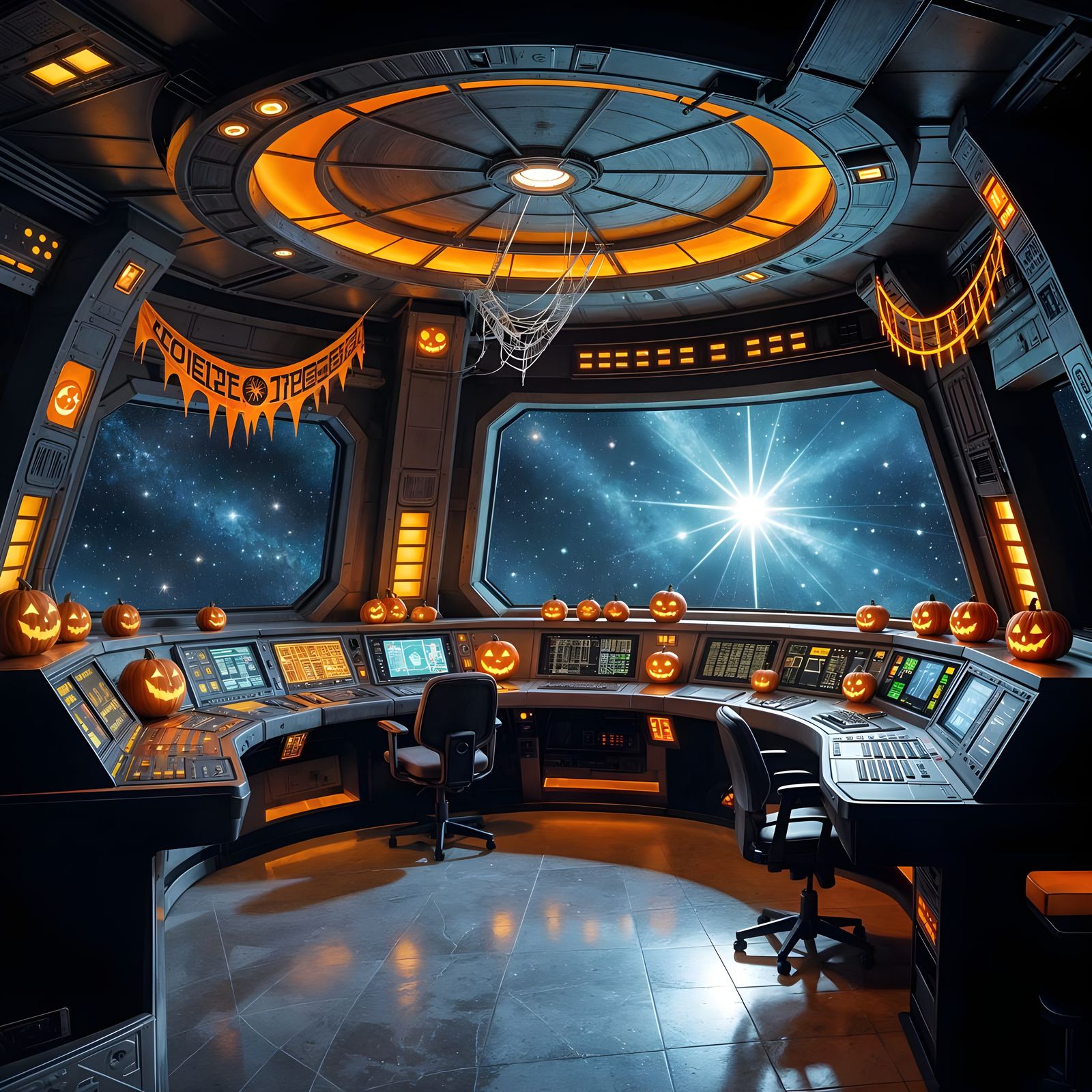 Haunted Starship Bridge Decked Out for Halloween