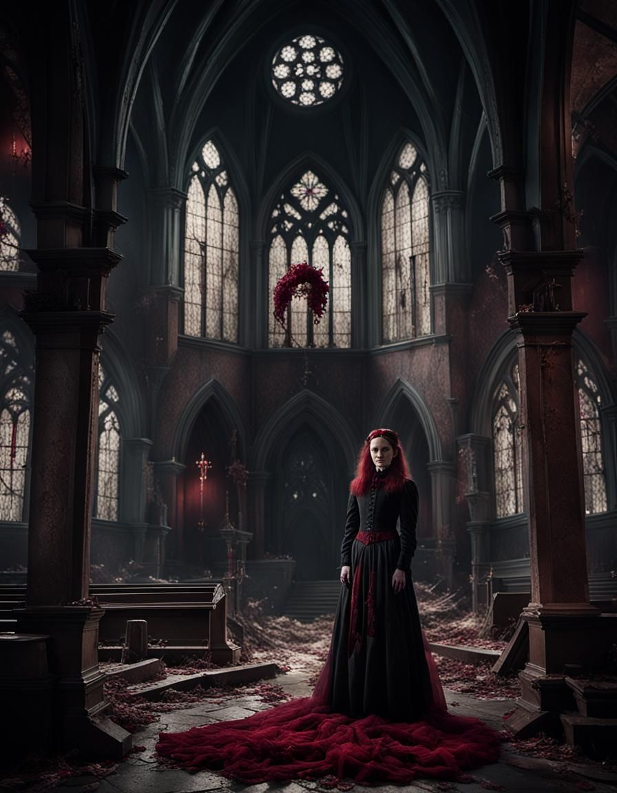 Mina Harker in Abandoned Church, Gothic Portrait