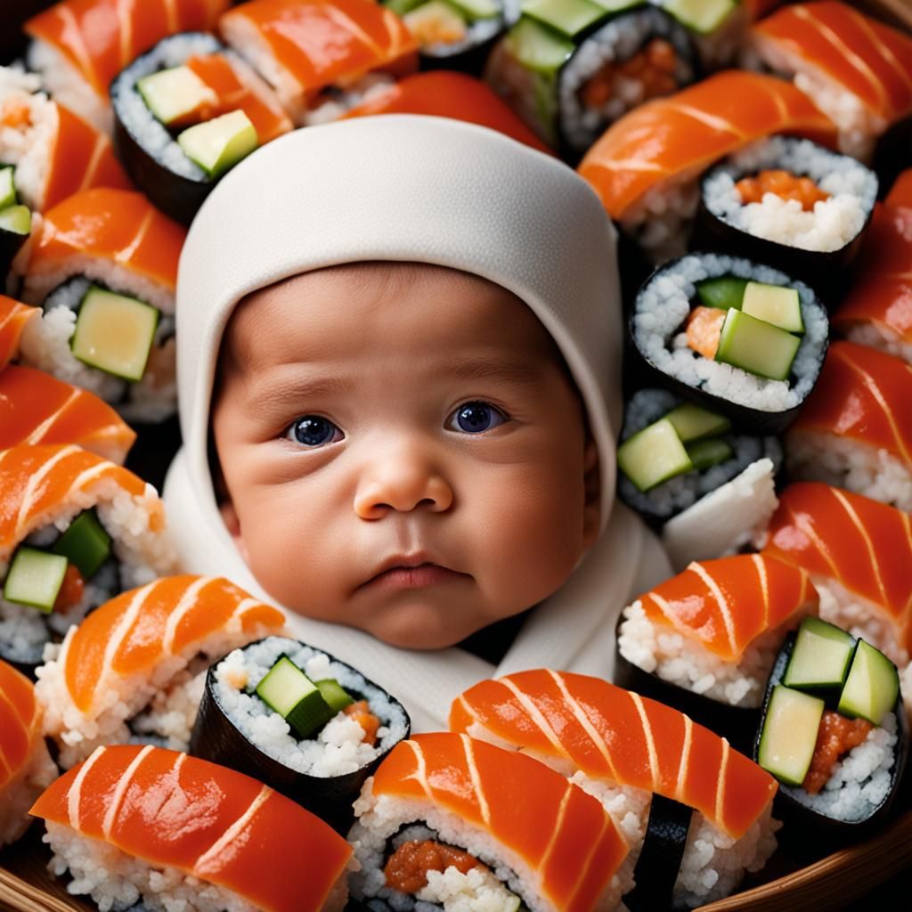 Newborn as Sushi Roll: Professional Studio Portrait