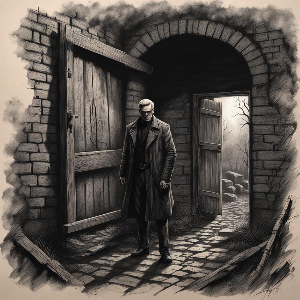 Albert Wesker Charcoal Drawing in Abandoned Village