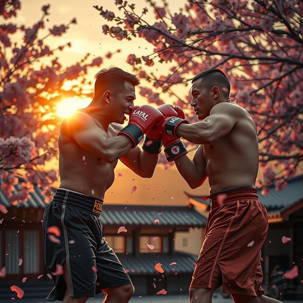 Vibrant Cherry Blossom Boxing Match