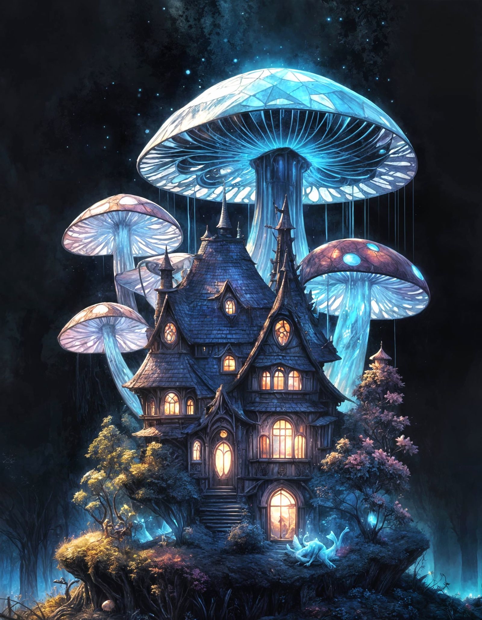 Enchanted Mushroom House in Whimsical Faerie Landscapes