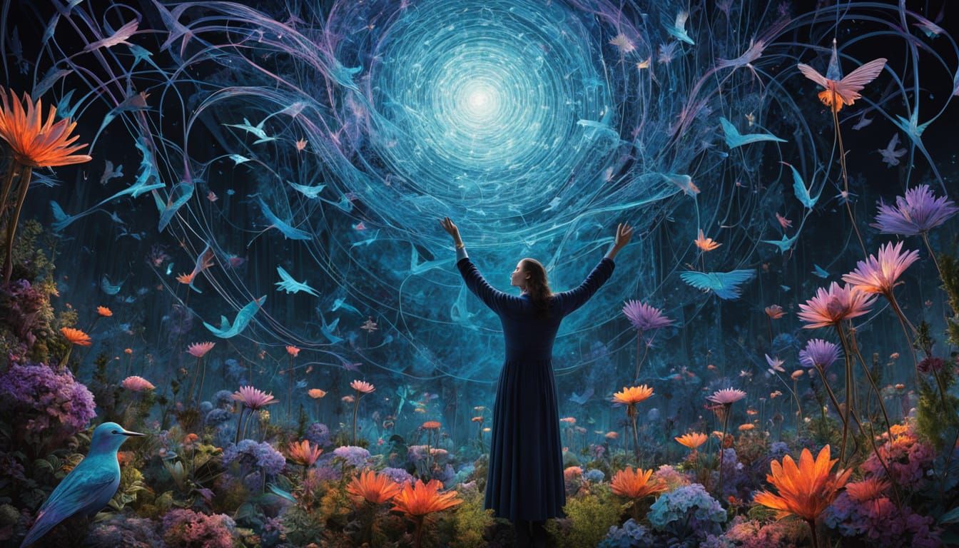 Ethereal Conductor Transforms into Musical Notes and Birds