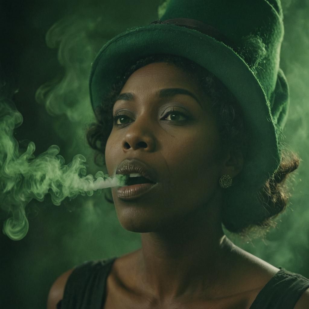 Mystical Woman with Green Smoke, a Cinematic Still