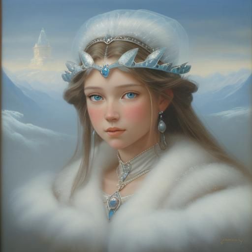Princess in a Little Ice Age Cloudscape, Oil Painting