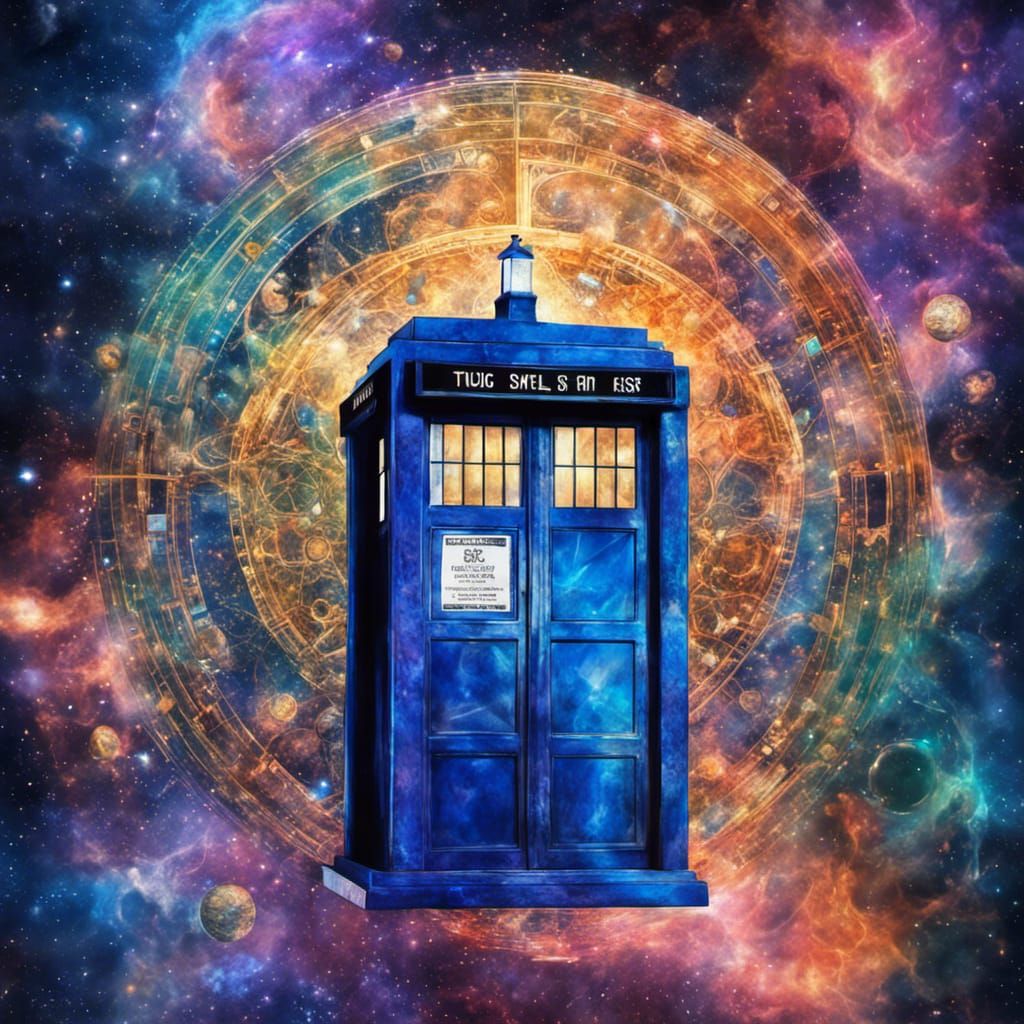 Tardis in Holographic Cosmic Astral Illustration
