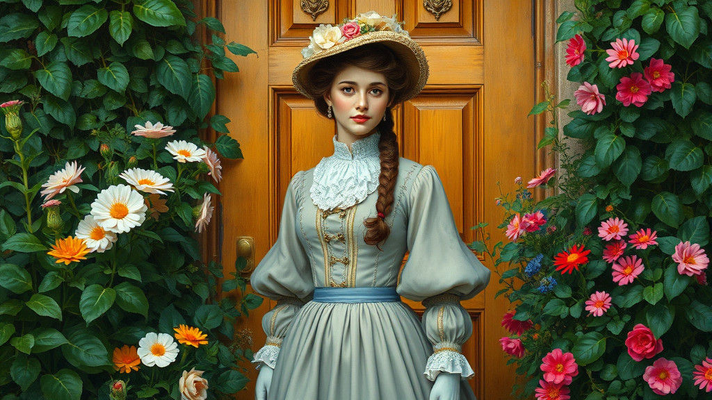 Victorian Woman in a Lush Garden, Dutch Masters Style