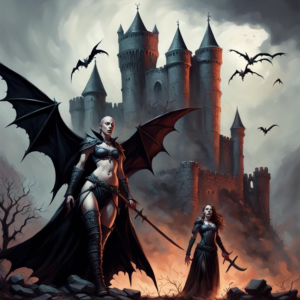 Medieval Castle Ruins with Vampire in Vallejo Style