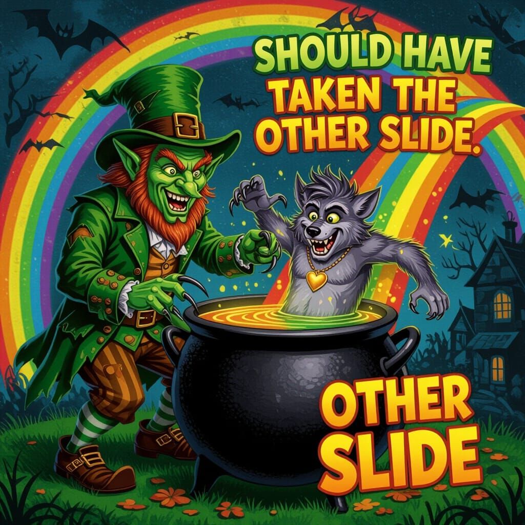 Leprechaun's Rainbow Trap: A Darkly Playful Scene