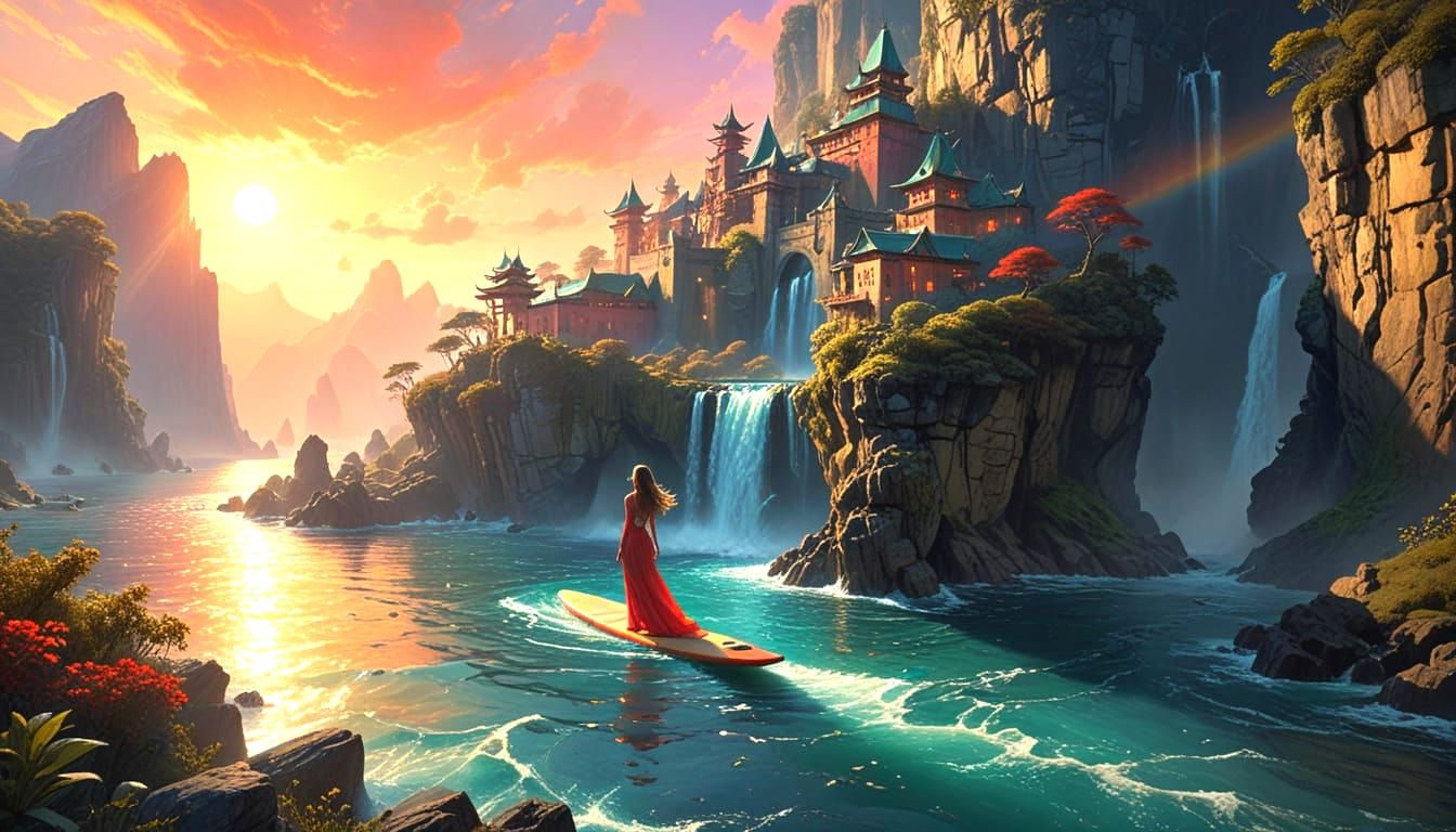 Surreal Ocean Waves Cascade Through Mountains